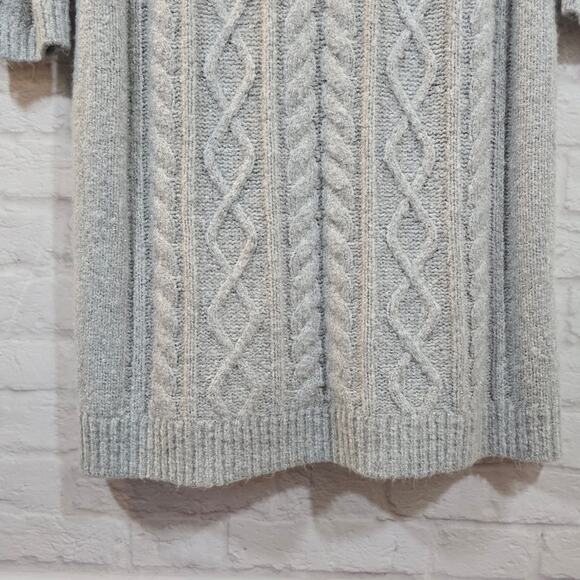 Y Talbots Cableknit Sweater Dress Size M Grey Silver Metallic Shimmer Cowl Neck - Picture 4 of 11
